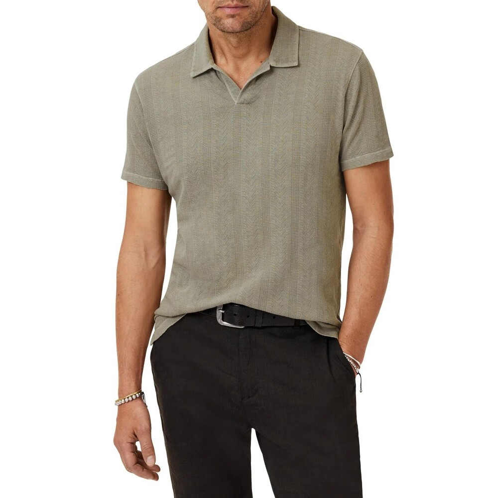 JOHN VARVATOS Polo Shirt Mens Large Green Jacquard Knit Pullover ZION $148